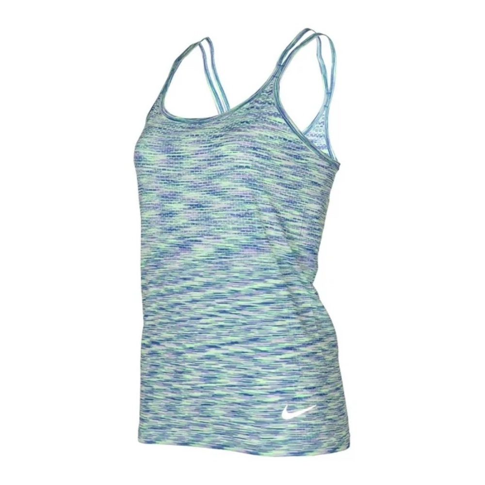 NIKE Dri-Fit Knit Running Tank Top Seamless Green/ Blue Print Sz M